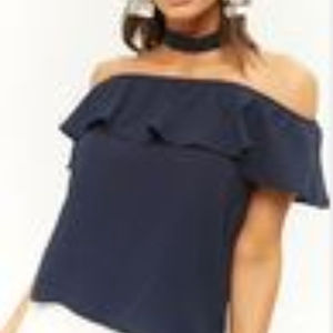 Milk & Honey Navy Choker Off the Shoulder Top